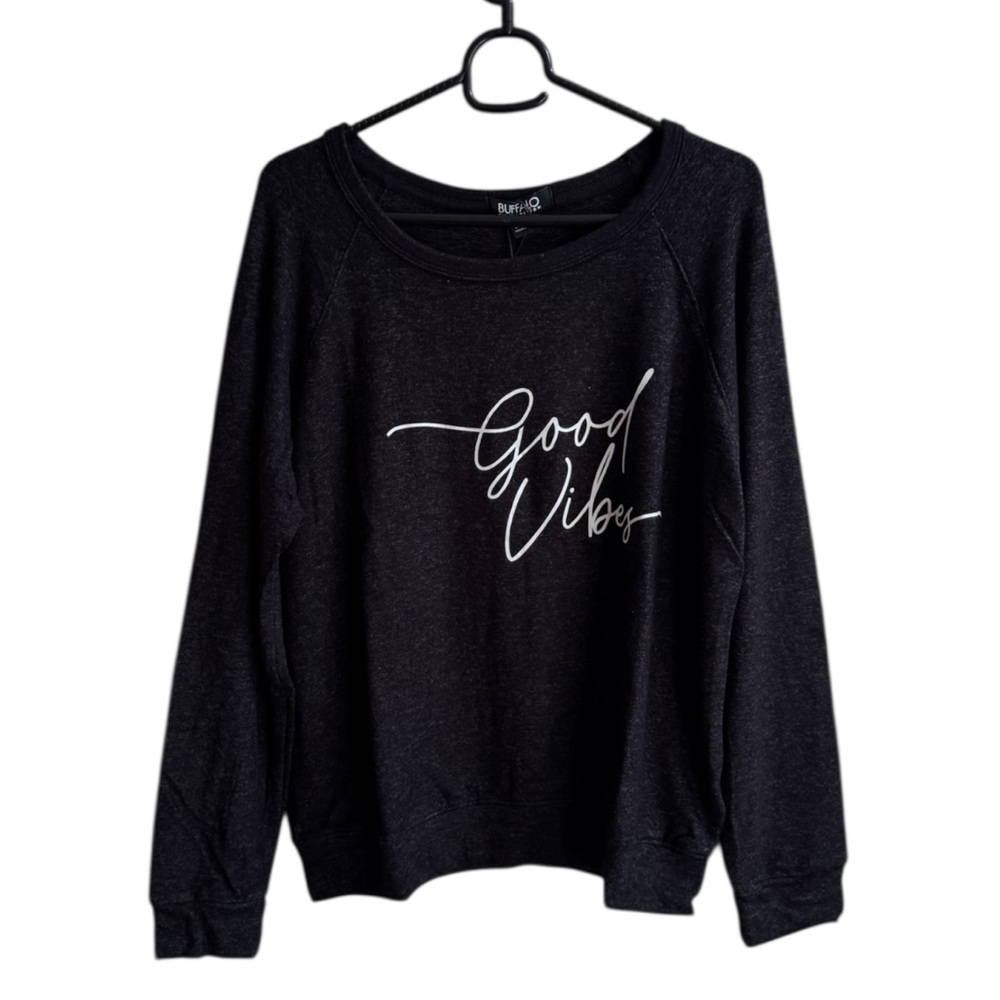 Buffalo Sweatshirt Pullover Heathered Black Good Vibes Print